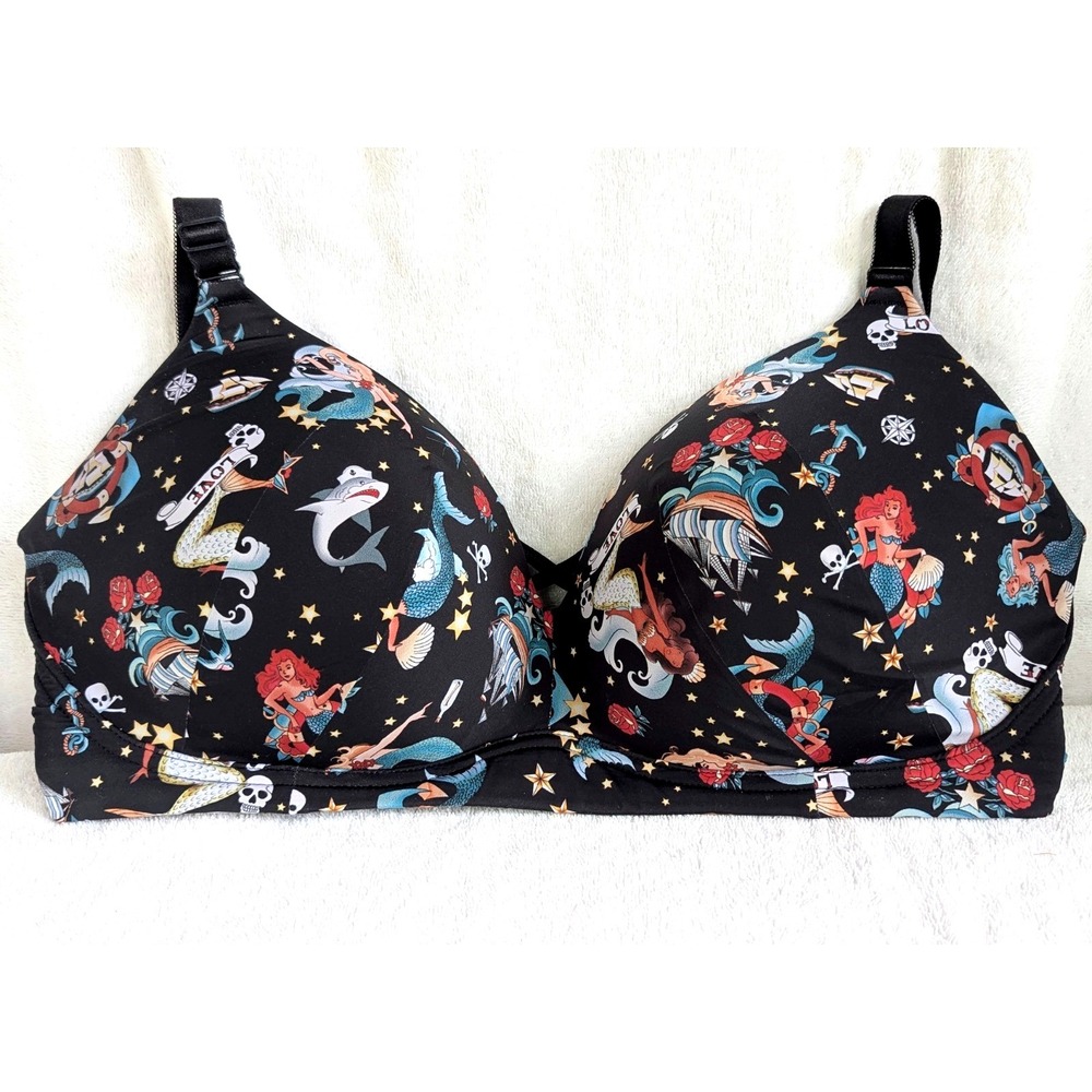 Torrid Sailor Jerry Nautical Tattoo Print Dream Wire-Free Push-Up Bra 40DDD